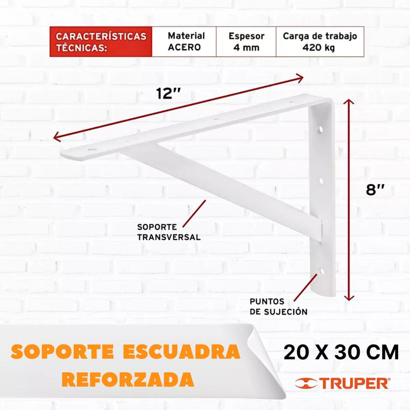 Escuadra Estante Truper Reforzada Blanca 8  X 12  Mer-12b