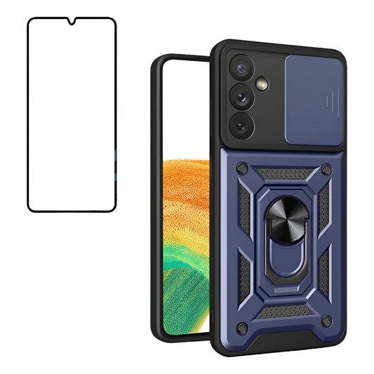 Carcasa Armadura Con Anillo Funda Antishock +lamina Completa Azul Oscuro A34 5g