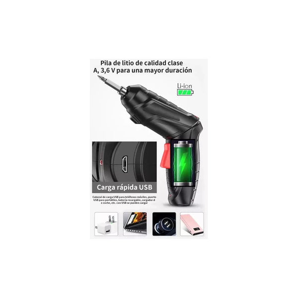 Destornillador Eléctrico Taladro Inalámbrico 4.2v, 48pcs Negro No Aplica