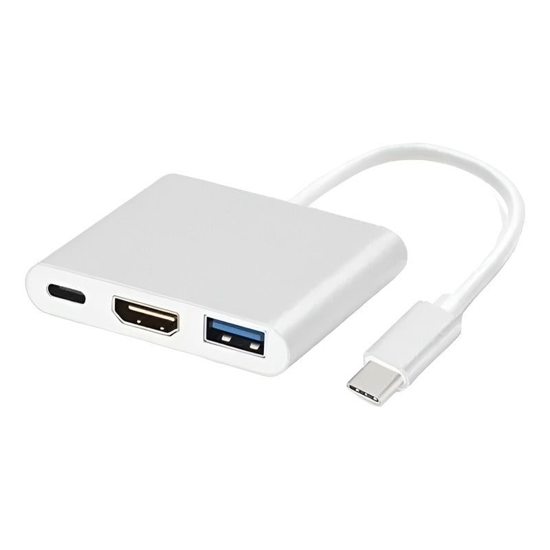 Adaptador Hub 3 En 1 Usb C A Hdmi 4k + Usb-c + Usb Cable Plateado