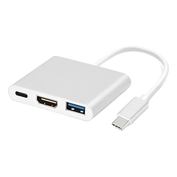 Adaptador Hub 3 En 1 Usb C A Hdmi 4k + Usb-c + Usb Cable Plateado