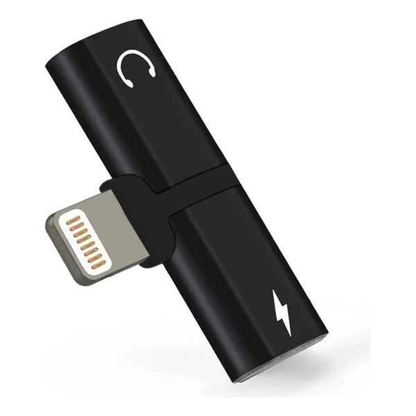 Adaptador Lightning Para Cargar Y Audífonos 2 En 1 iPhone Negro
