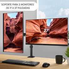 Cargar imagen en el visor de la galería, Soporte Doble Monitor Televisor Escritorio Brazo 17-27 3-6kg Color Negro
