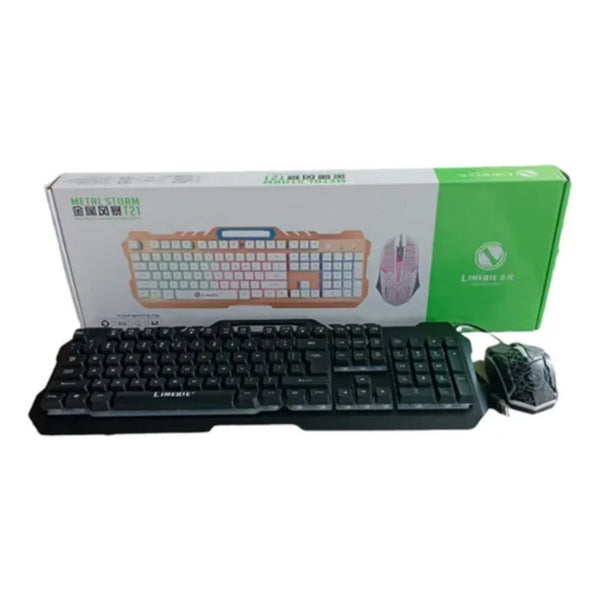 Kit Teclado Y Mouse Gamer Iluminado Metálico Negro Negro