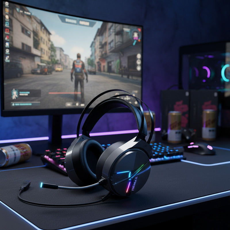 Audífono Gamer Taidu Ths309 Rgb + Mic 7.1 Sonido Envolvente Negro