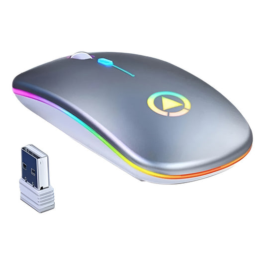 Mouse Inalambrico Recargable Ultra Delgado Silencioso Led Gris