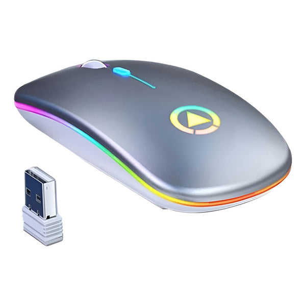 Mouse Inalambrico Recargable Ultra Delgado Silencioso Led Gris