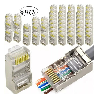 60 Conector Cat6 Ez Rj45 Metálico Blindado Terminal Red /uss