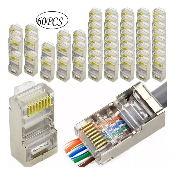 60 Conector Cat6 Ez Rj45 Metálico Blindado Terminal Red /uss