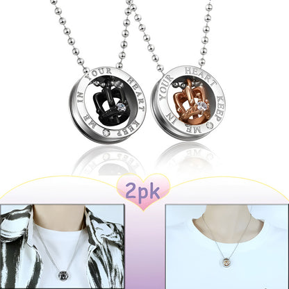 Collares Para Parejas Corona Rhinestone Amor Regalo 2 Piezas Plateado