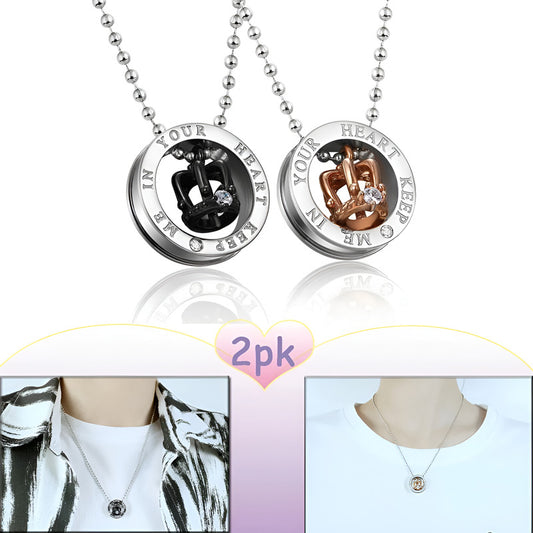 Collares Para Parejas Corona Rhinestone Amor Regalo 2 Piezas Plateado