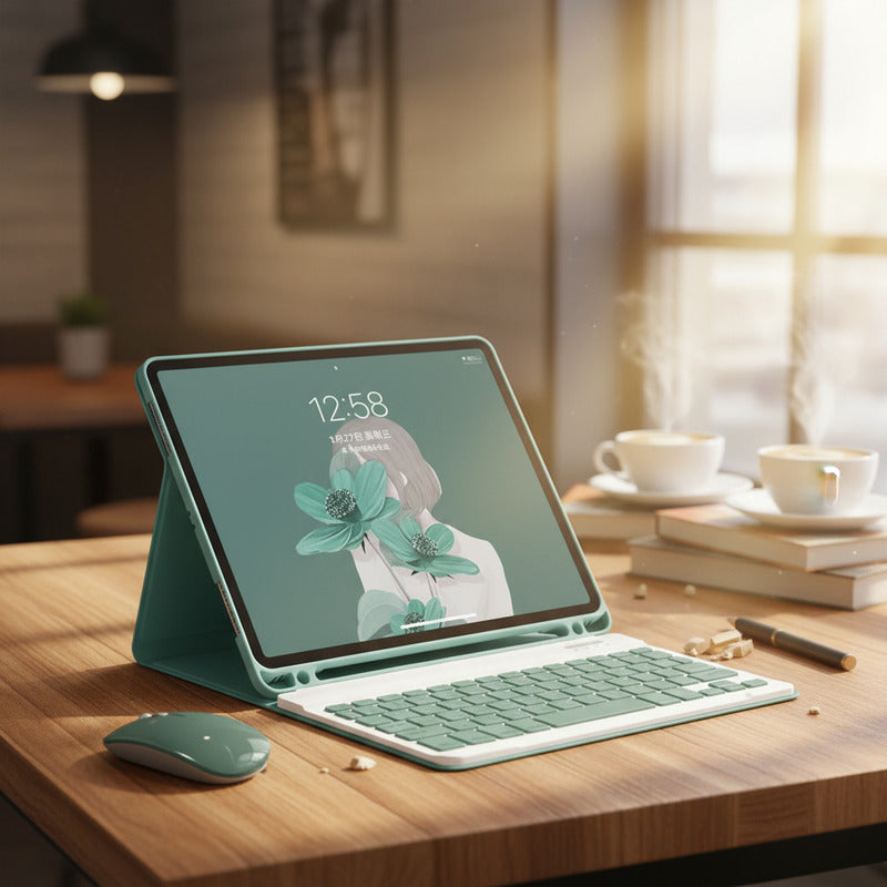 Funda Con Teclado Y Ratón Para Samsung Tab A8 10.5 Sm-x200 Verde Oscuro