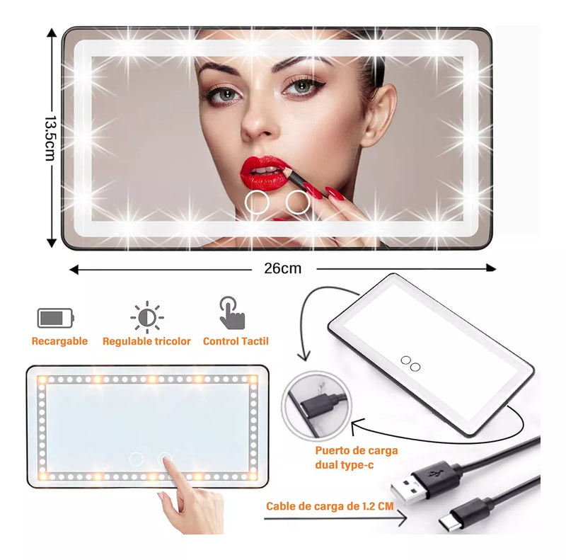 Espejo De Maquillaje De Visera De Coche Con 3 Modos Luz Led