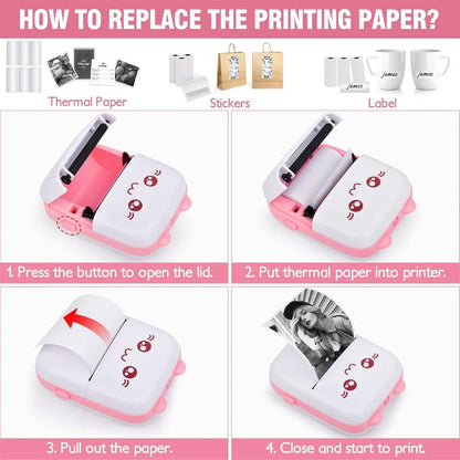 Mini Impresora Gatito Térmica Portátil - Rosa