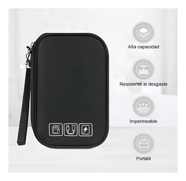 Bolso Organizador De Cables Para Viaje Con Compartimentos Negro