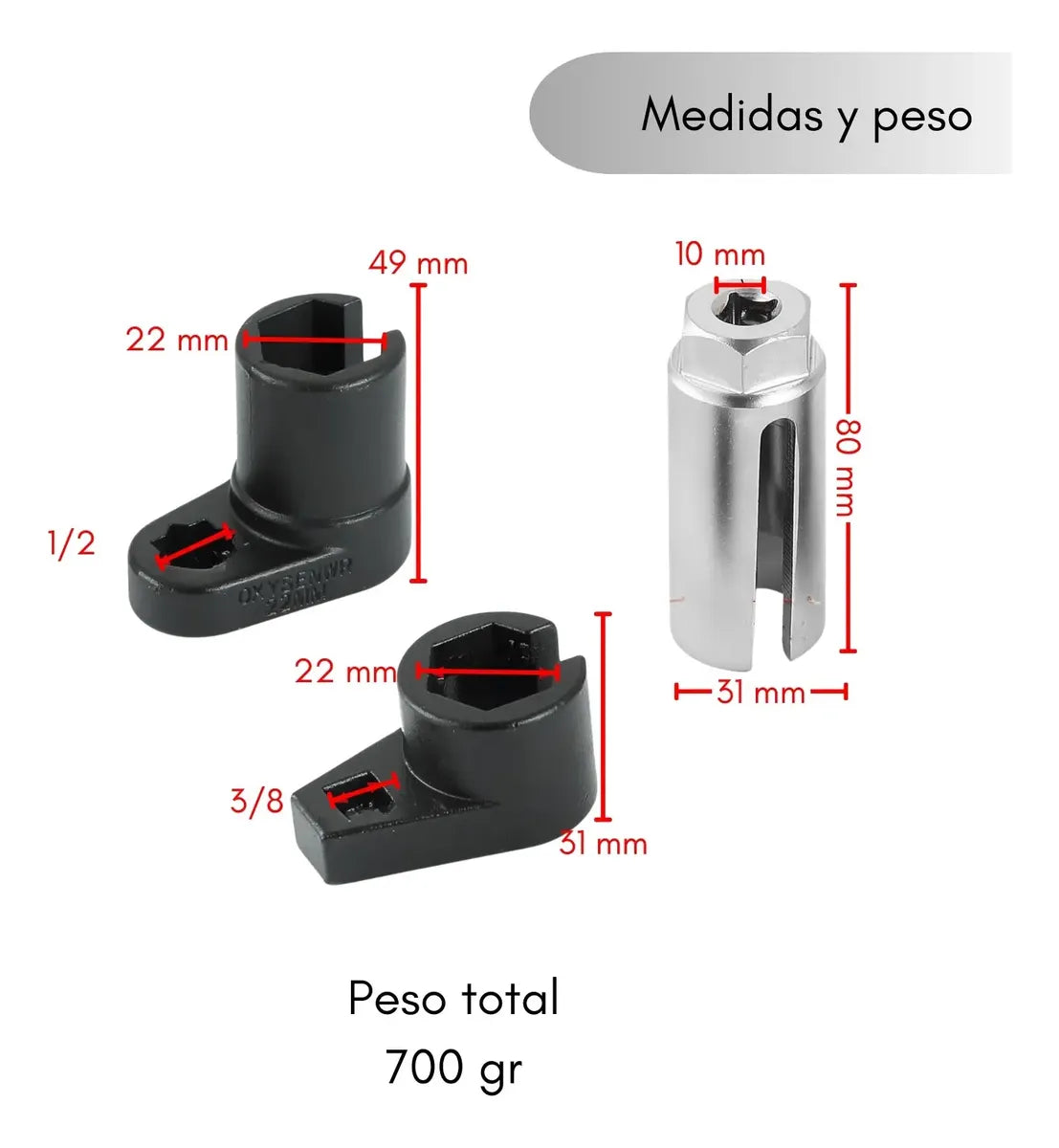 Kit 3 Dados Sensor Oxigeno 3 Pcs 1/2 Y 3/8 Pro