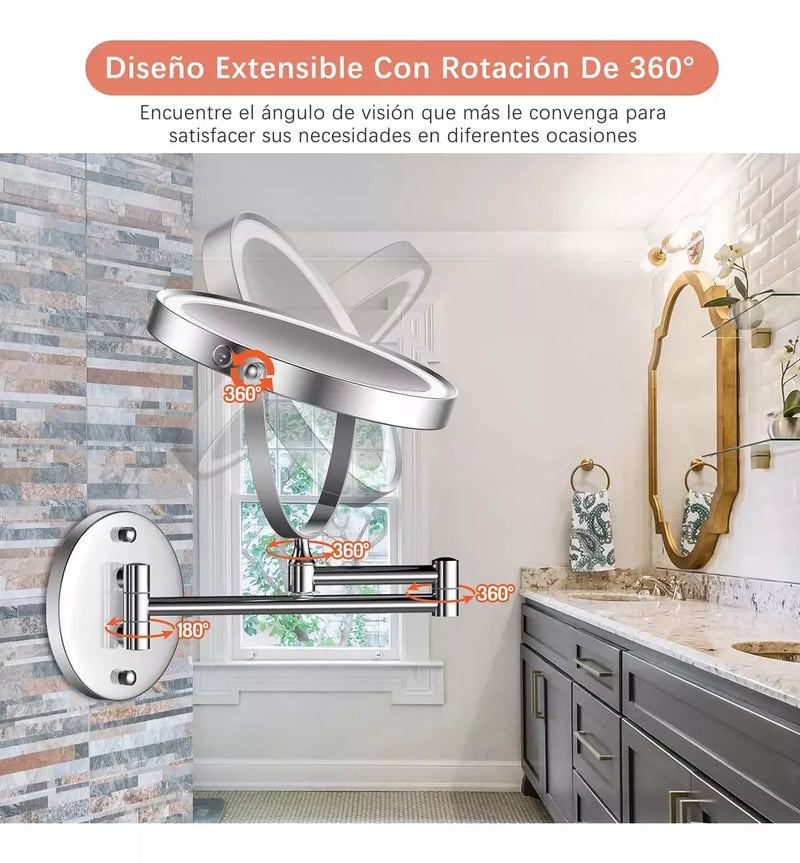 Espejo Iluminado De Pared Recargable De Doble Zoom X7