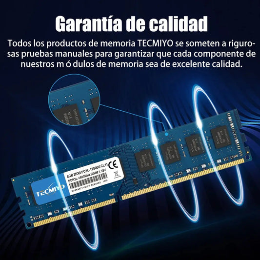 Memoria Ram Tecmiyo 8gb Ddr3l-1600 Udimm De 1.35v/1.5v