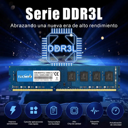 Memoria Ram Tecmiyo 8gb Ddr3l-1600 Udimm De 1.35v/1.5v