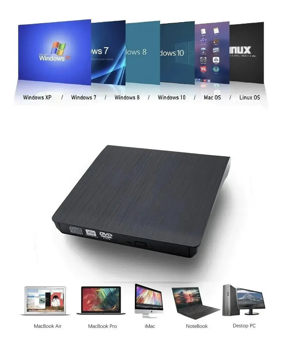 Grabador Lector Externo Usb 3.0 Dvd/cd Slim Para Win Mac