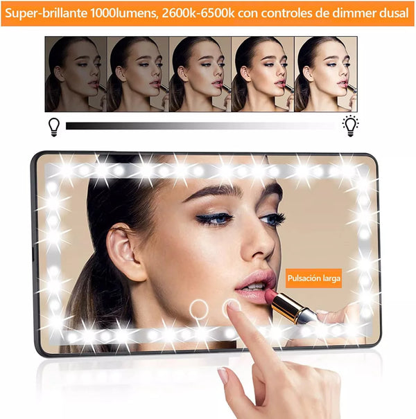 Espejo De Maquillaje De Visera De Coche Con 3 Modos Luz Led