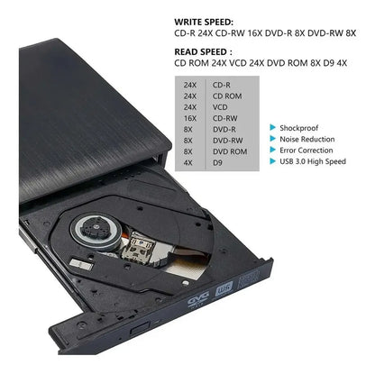 Grabador Lector Externo Usb 3.0 Dvd/cd Slim Para Win Mac
