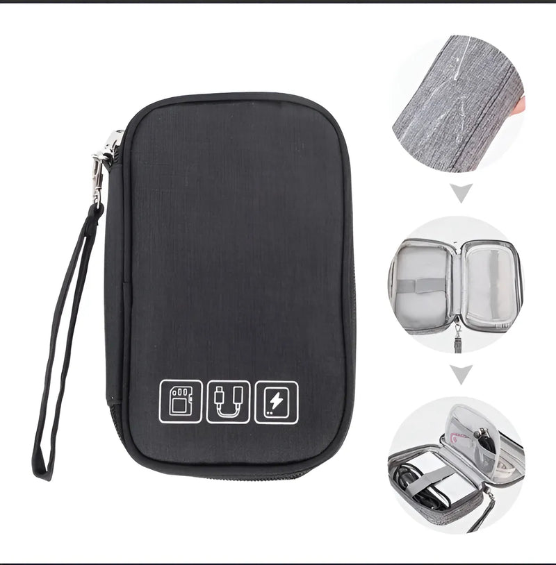 Bolso Organizador De Cables Para Viaje Con Compartimentos Negro