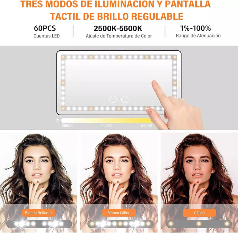 Espejo De Maquillaje De Visera De Coche Con 3 Modos Luz Led