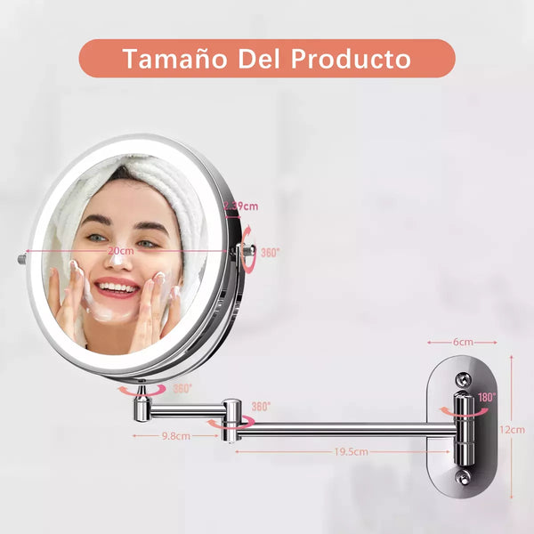 Espejo Iluminado De Pared Recargable De Doble Zoom X7