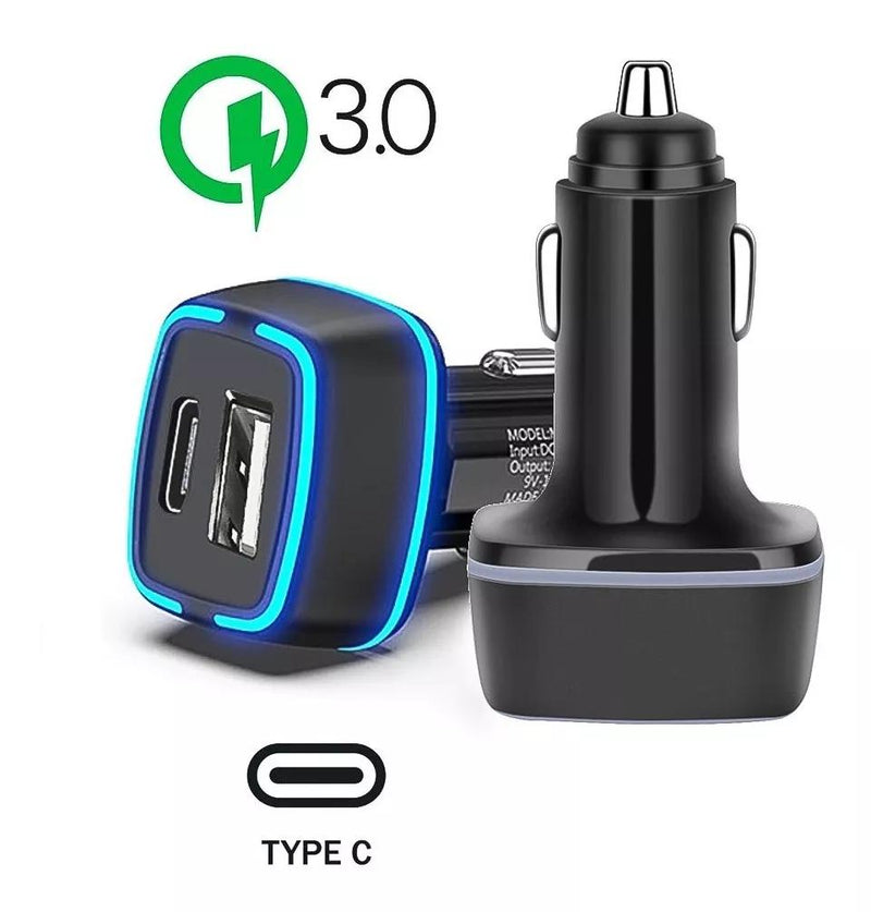 Cargador Rápido Auto Tipo C + Usb 18w Munditel